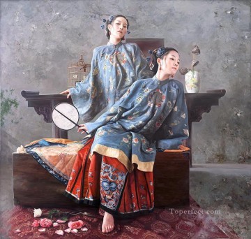 中国 Painting - ひばりの中国人の女の子